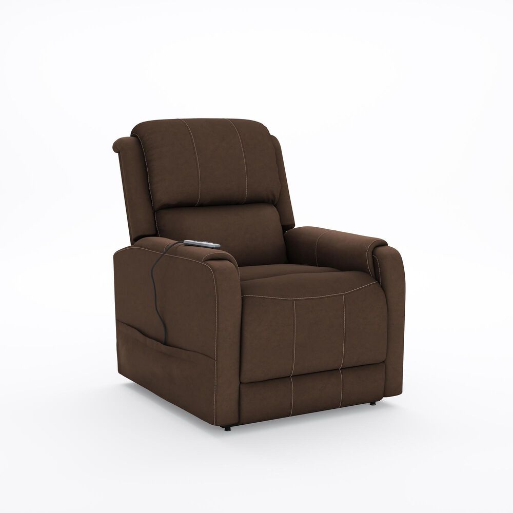 Accentric Approach Heat and Massage Lift Chair in Brown Faux Leather, , large