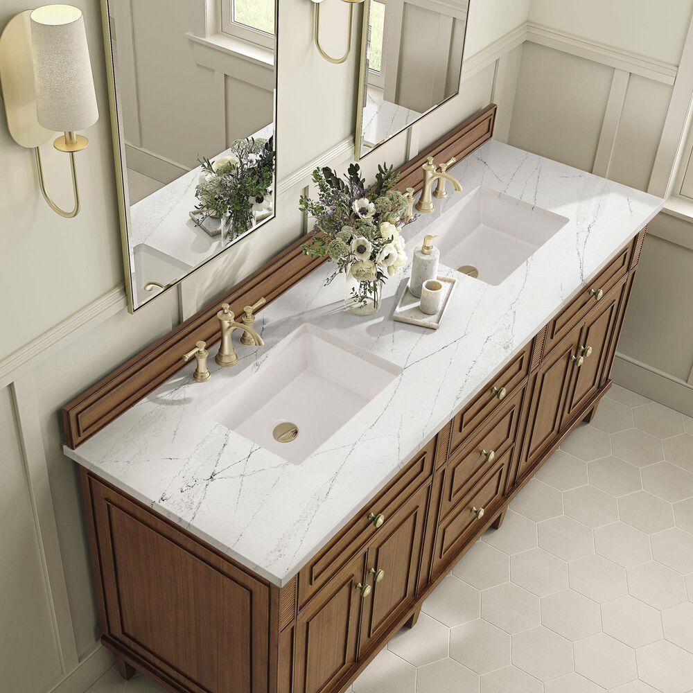 James Martin Vanities Lorelai 72&quot;Double Vanity in Mid-Century Walnut with 3 cm Ethereal Noctis Quartz Top, , large