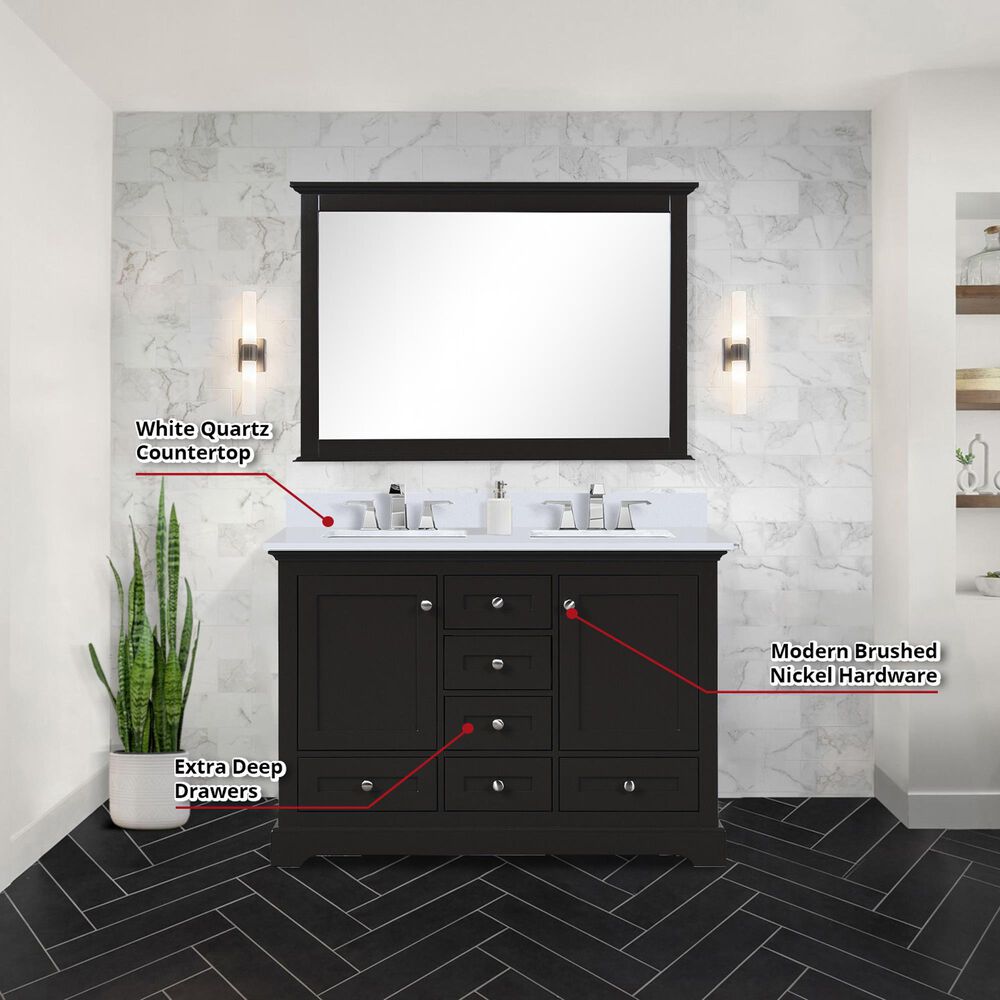 Lexora Home Dukes 48&quot; Double Bathroom Vanity in Espresso with 2 cm White Quartz Top and Rectangular Sinks, , large