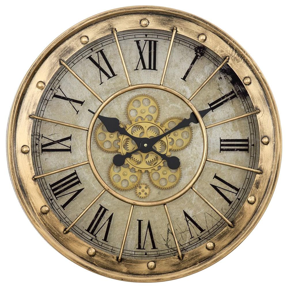 Yosemite Home Decor Gilded Round Gear Wall Clock in Gold, Cream, Beige and Black, , large