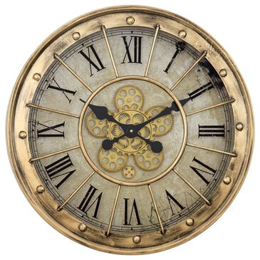 Yosemite Home Decor Gilded Round Gear Wall Clock in Gold, Cream, Beige and Black, , large