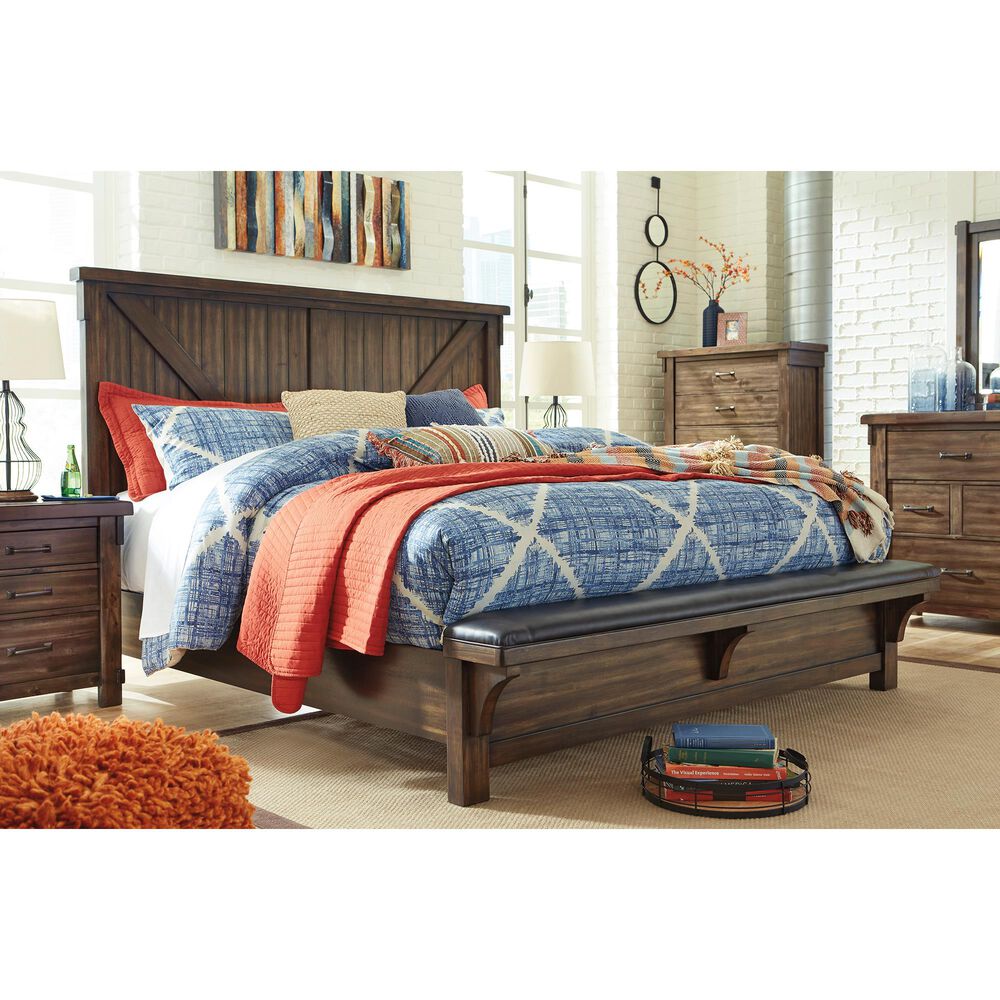 Signature Design by Ashley Lakeleigh Queen Panel Bed with Footboard Bench in Dark Brown, , large