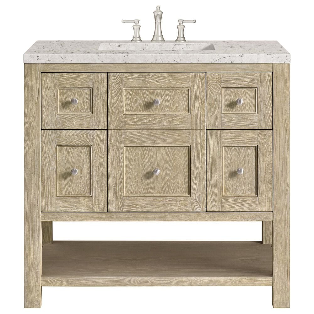James Martin Vanities Breckenridge 36&quot; Single Vanity in Whitewashed Oak with 3 cm Eternal Jasmine Pearl Quartz Top, , large