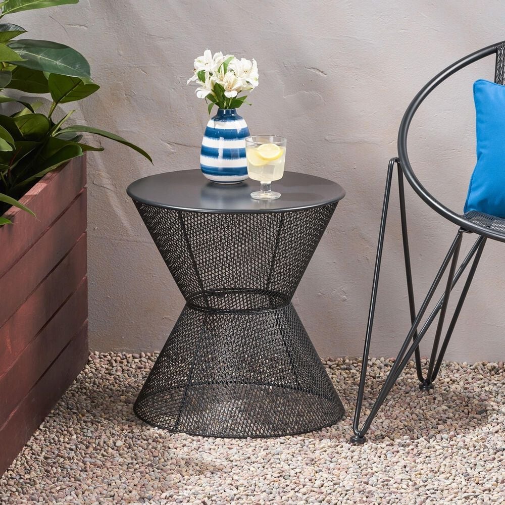 Hearth and Haven Nevada Round Patio Side Table in Matte Black, , large