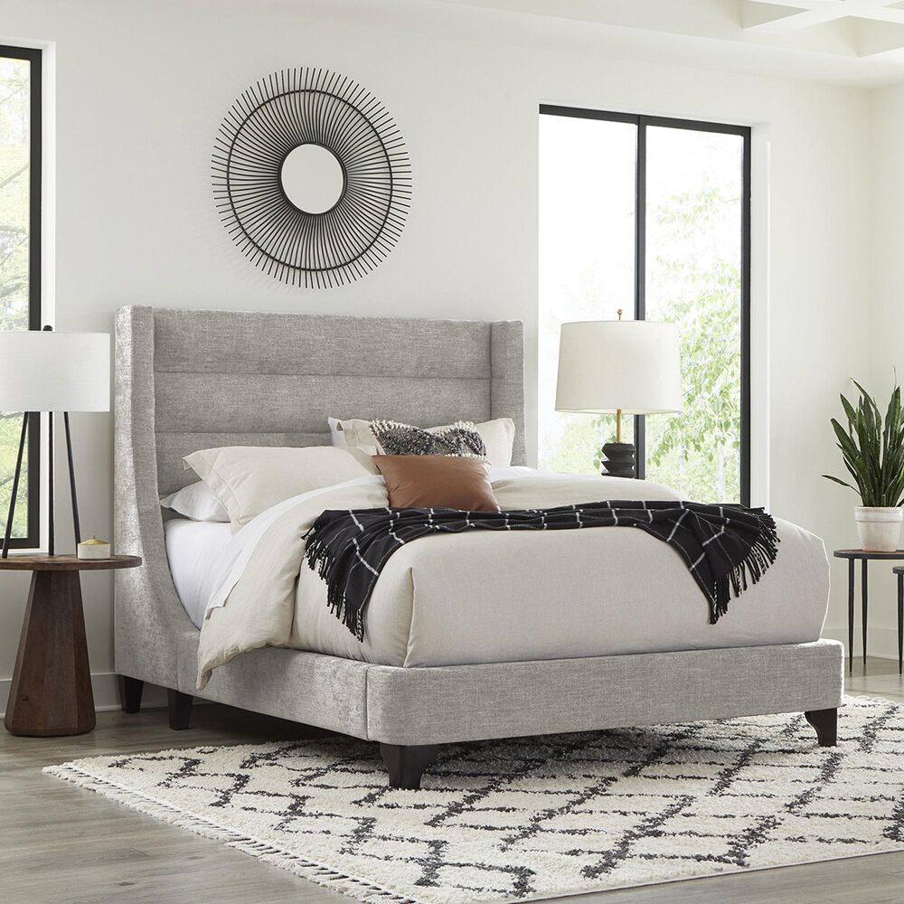 Simeon Collection Jacob King Upholstered Bed in Luxe Light Grey