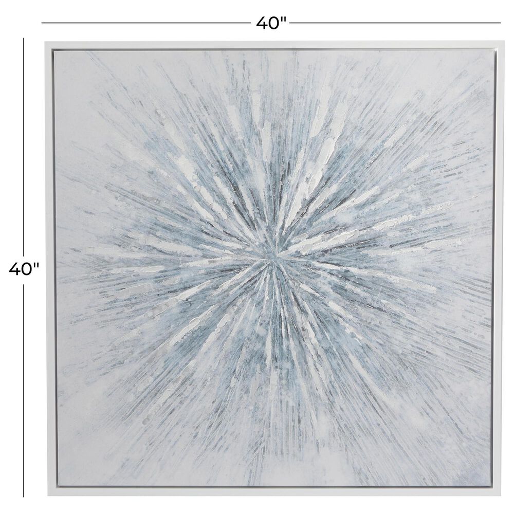 Maple and Jade 39&quot; x 39&quot; Canvas Starburst Radial Wall Art with Silver Frame in White, Blue and Gray, , large