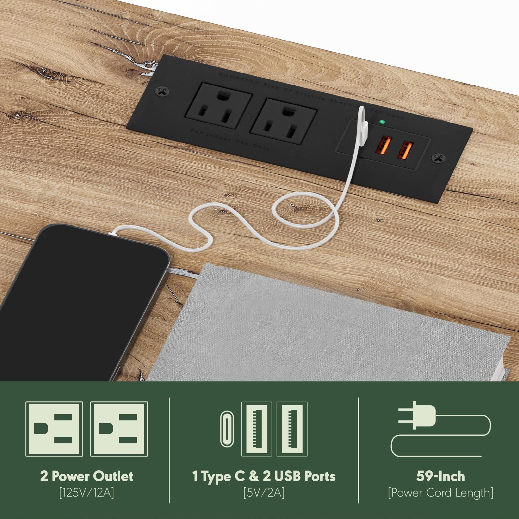 HOMLUX USB and Type-C Port Charging Station End Table with Black