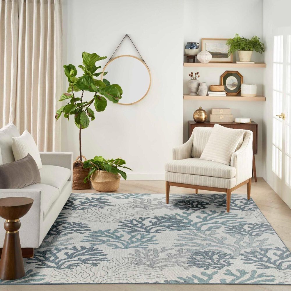 Nourison Garden Oasis Nautical Blue 9&#39; x 12&#39; Indoor/Outdoor Area Rug, , large