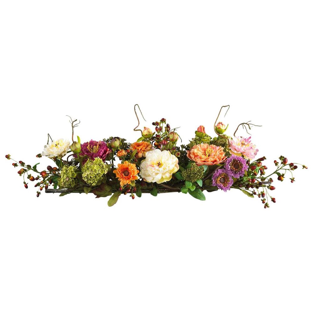 Nearly Natural Inc Mixed Peony Centerpiece Silk Flower Arrangement, , large