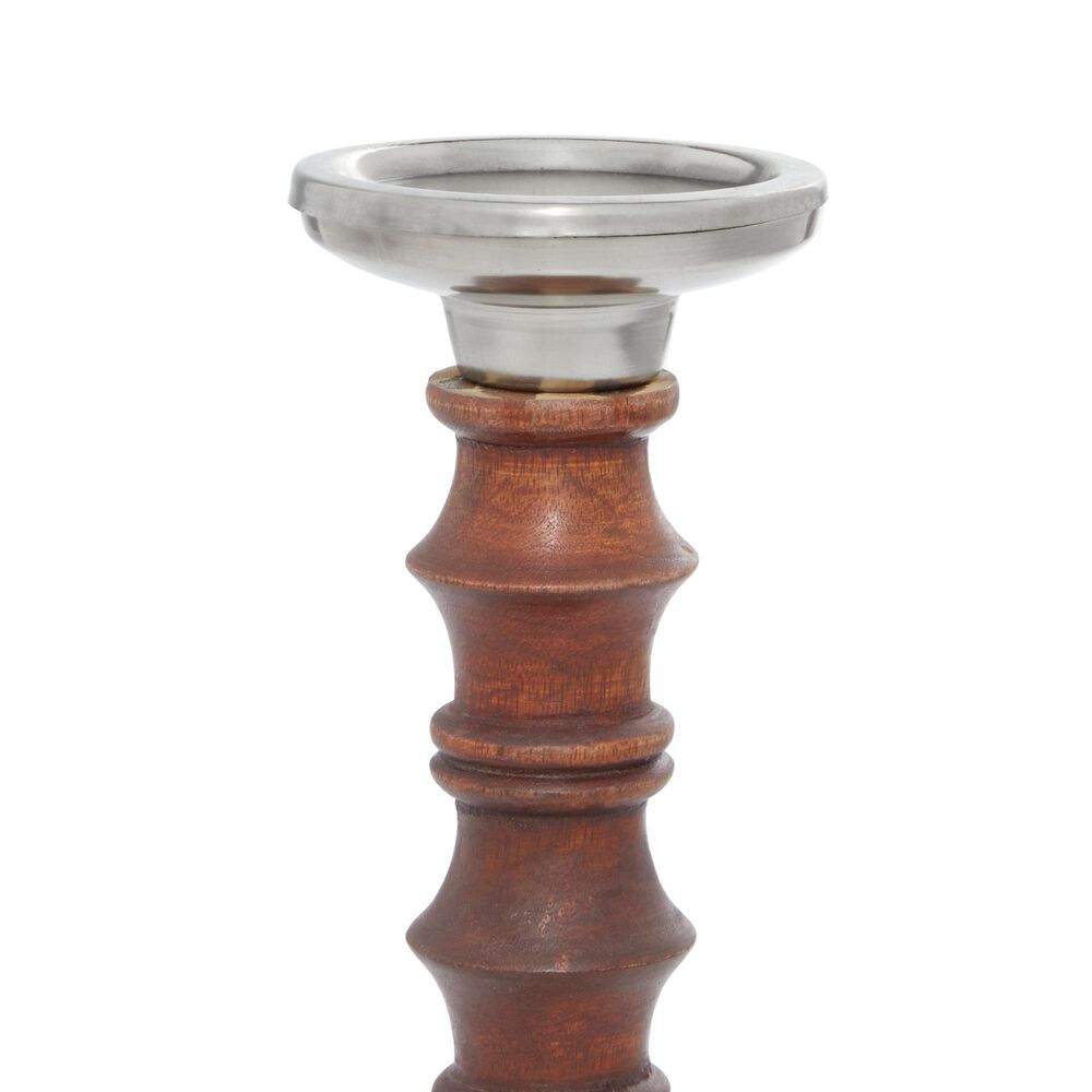 Maple and Jade Mango Wood Candle Holder in Brown and Silver &#40;Set of 3&#41;, , large