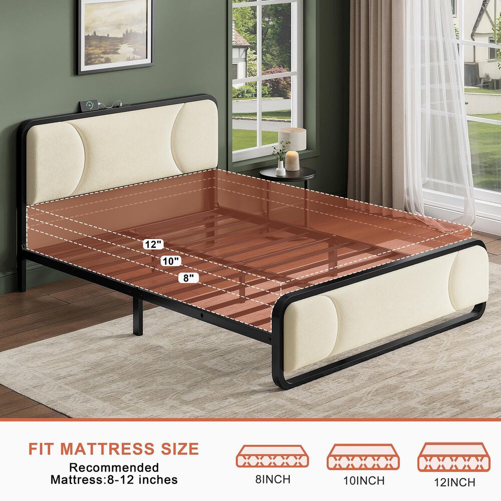 HOMLUX Queen Upholstered Platform Storage Bed in Beige, , large