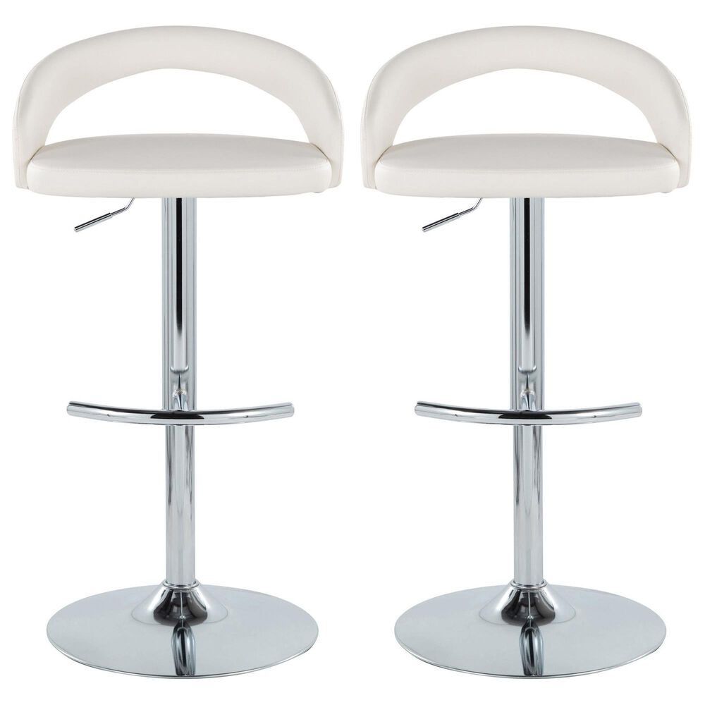 LumiSource Grotto Swivel Adjustable Bar Stool with White Faux Leather Upholstery in Chrome (Set of 2), , large