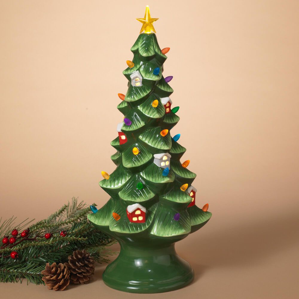 The Gerson Company Lighted Ceramic Christmas Tree in Green and Red, , large