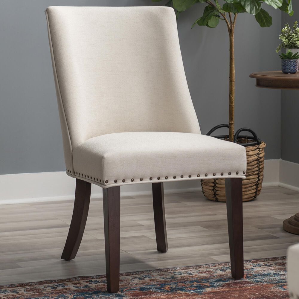 Linon Home Decor Adler Side Chair with Neutral Fabric Cushion in Espresso, , large