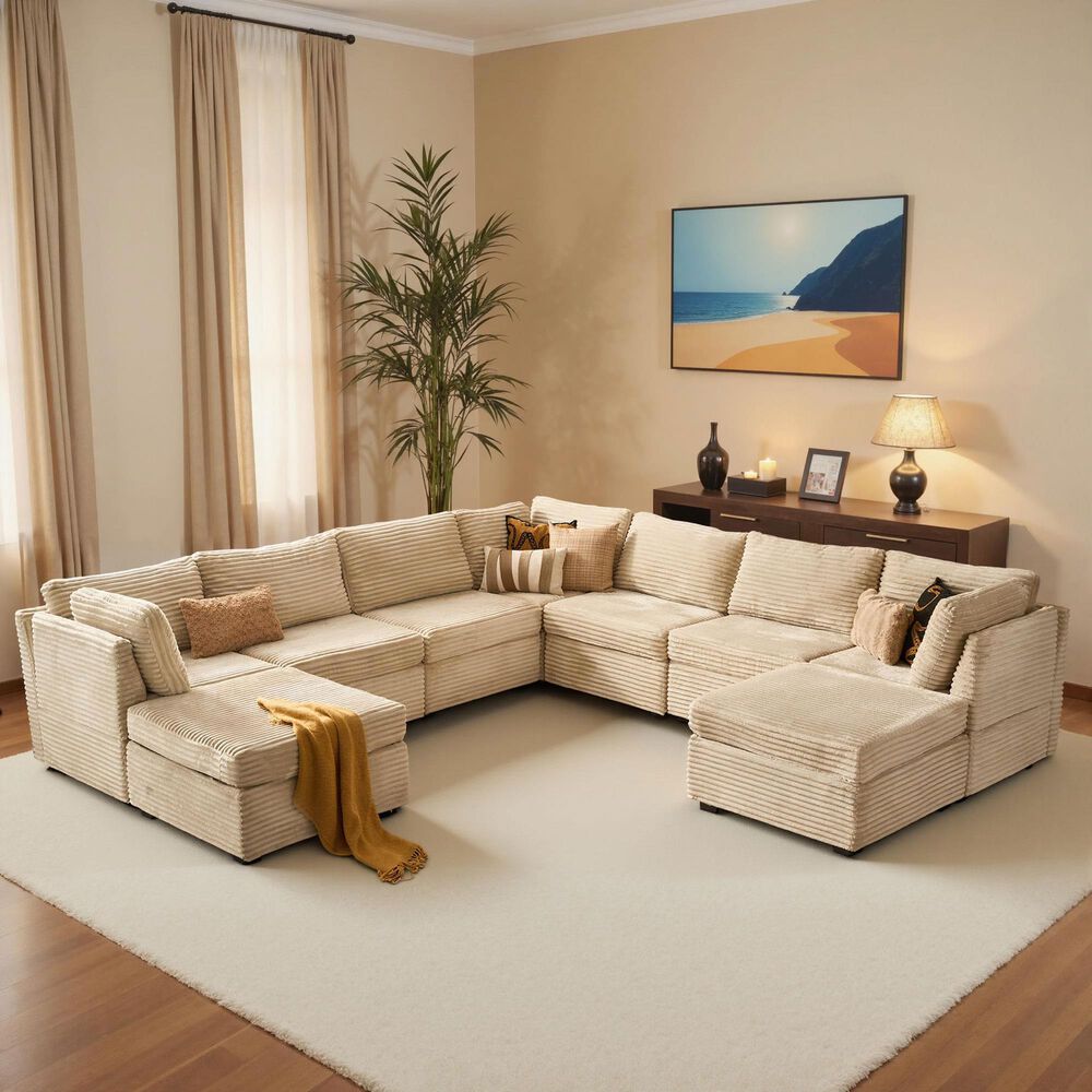 HOMLUX 9-Piece Mod L-Sectional with Chaise in Beige, , large