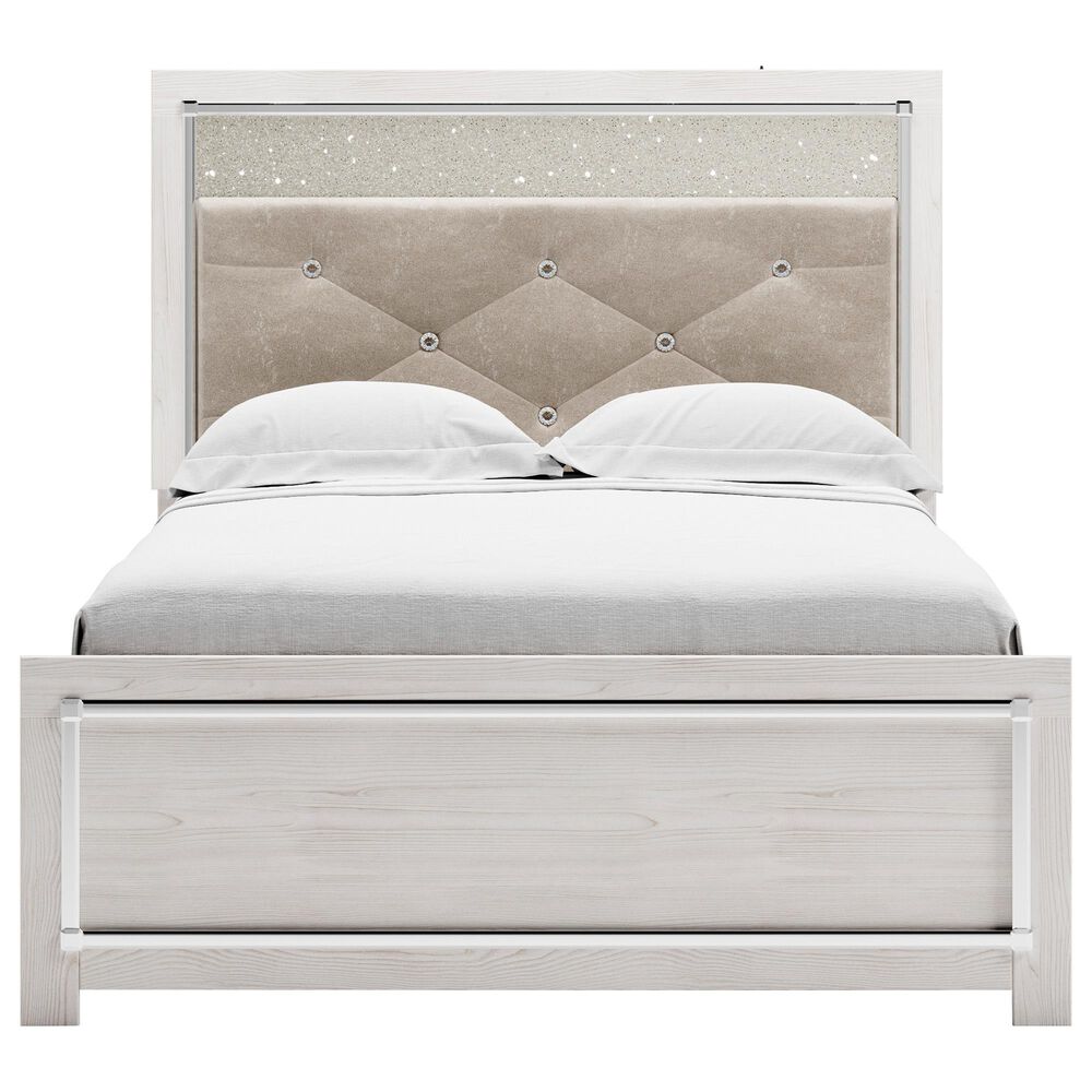 Ashley Altyra Full Panel Bed in White with LED Headboard, , large