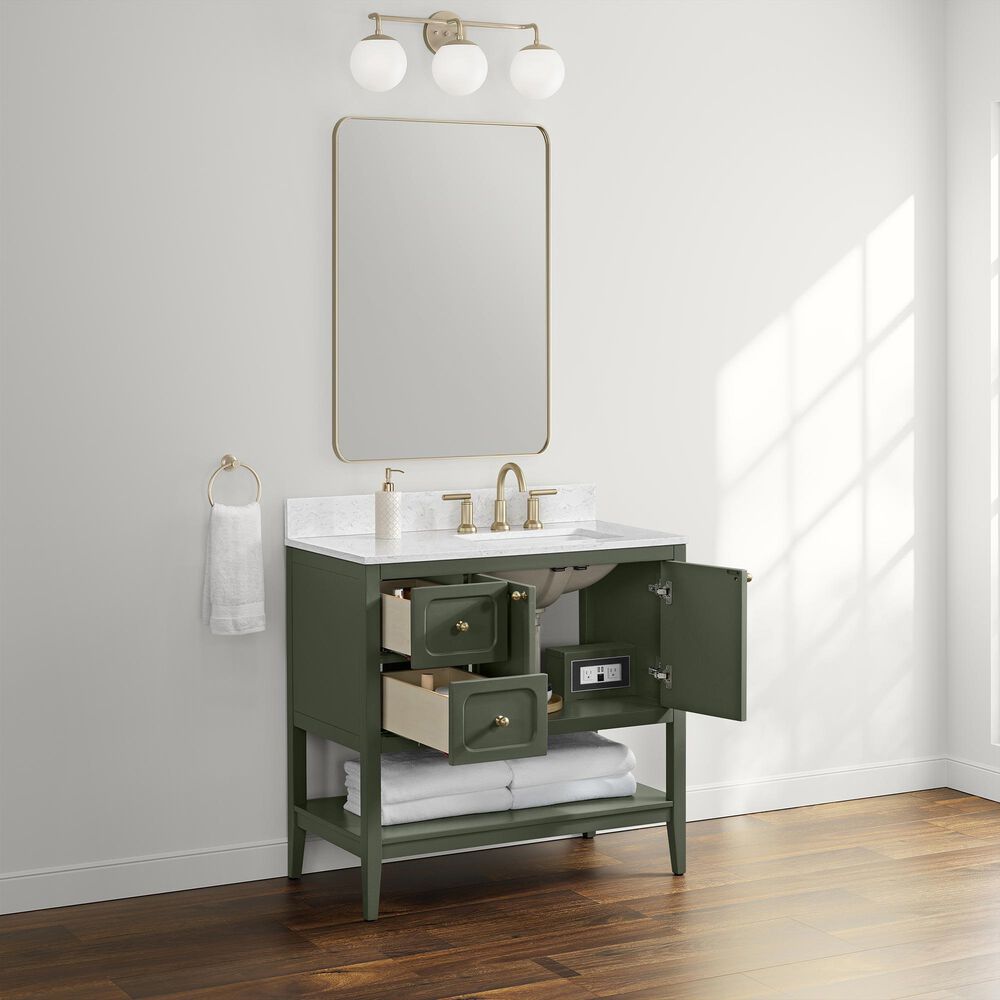37B Ravello 36" Single Bathroom Vanity Cabinet in Deep Olive Green with Marble Top and Backsplash, , large