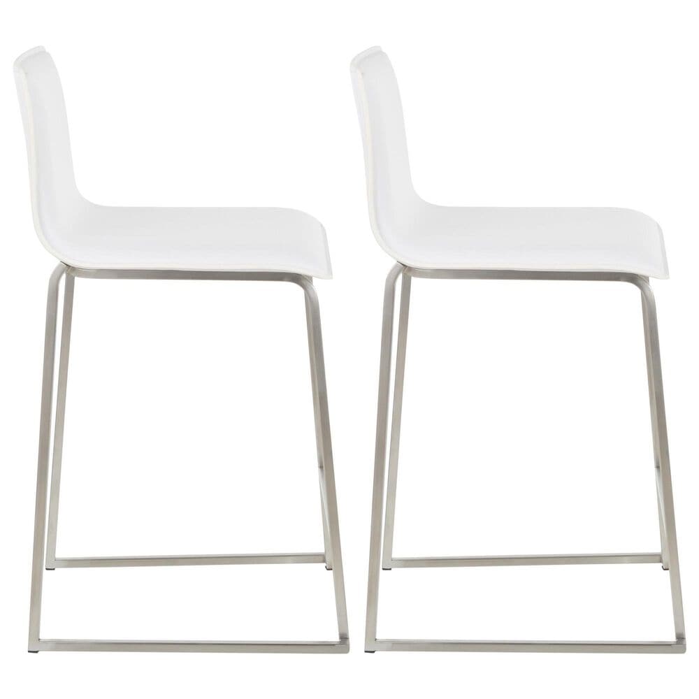 Lumisource Mara Counter Stool with White Cushion in Stainless Steel &#40;Set of 2&#41;, , large