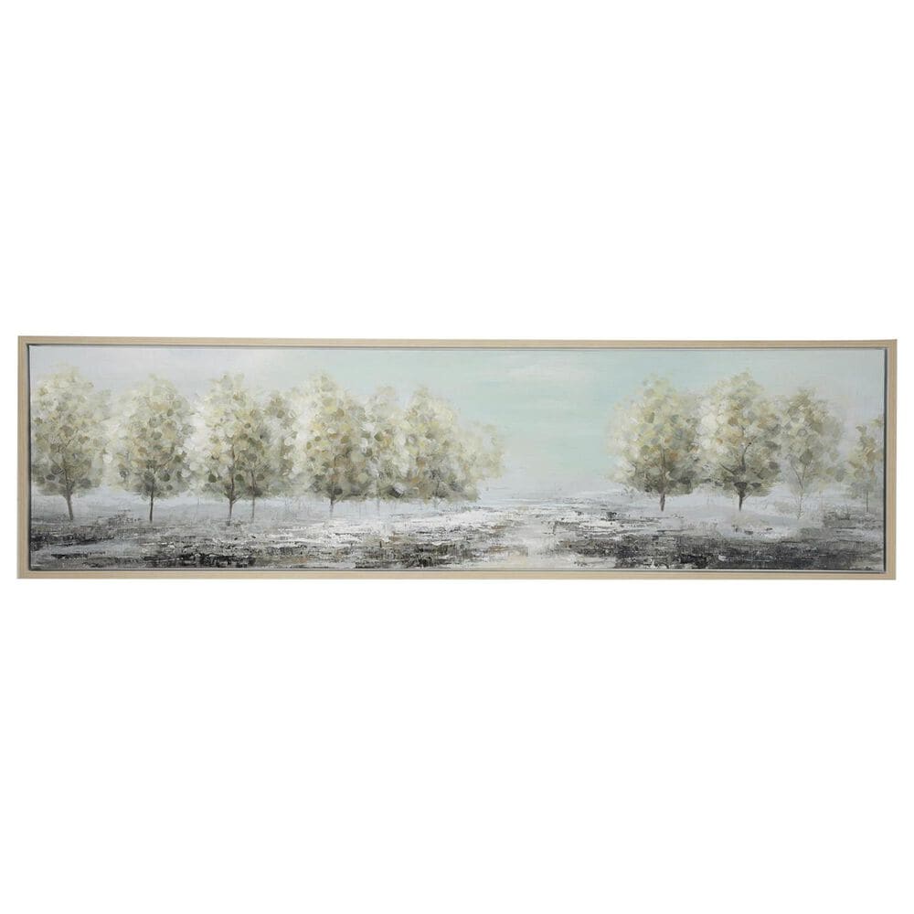 Maple and Jade 20" x 71" Tree Wall Art with Brown Frame in Green, Black and Cream, , large