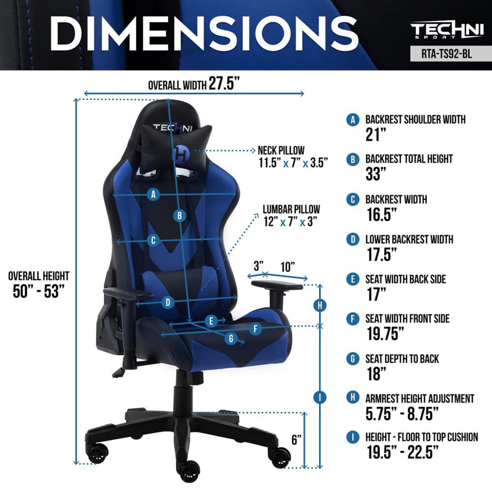 Techni Sport ProGamer2 Gaming Chair in Blue and Black, , large