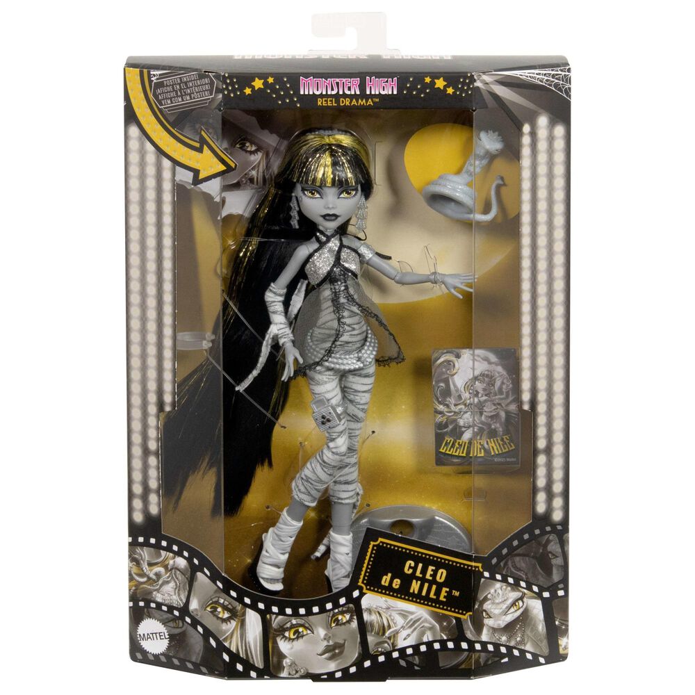 Monster High Reel Drama Cleo De Nile Doll in Black, White and Yellow, , large