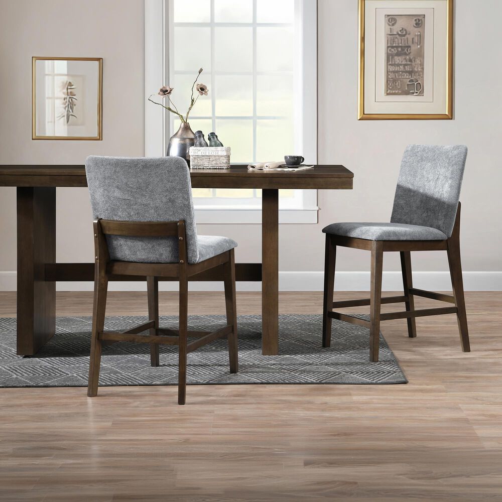 New Heritage Kody Counter Stool with Gray Upholstery in Dark Walnut, , large