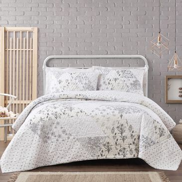 Pem America Cottage Classics Kamala Floral 3-Piece King Quilt Set in Grey/Cream, , large