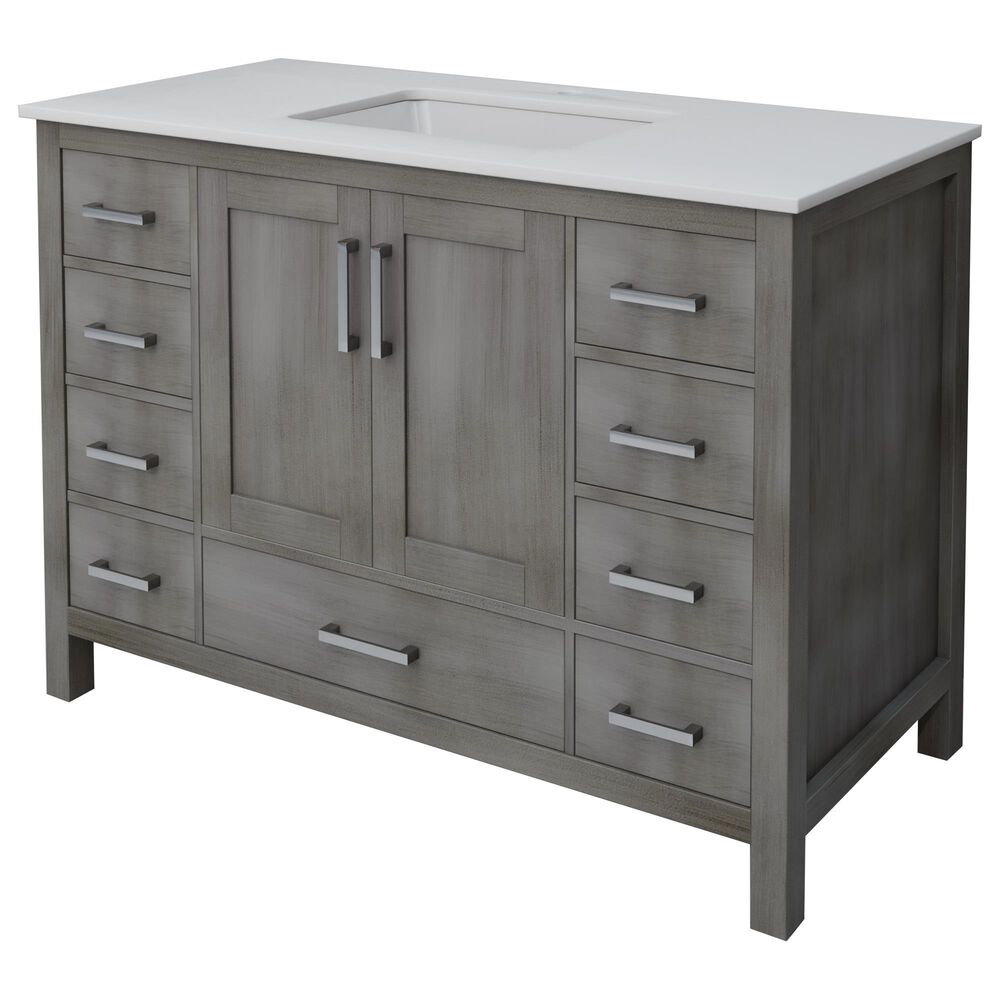 Lexora Home Jacques 48" Single Bathroom Vanity in Distressed Grey with 2 cm White Cultured Marble Top and Rectangular Sink, , large