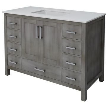 Lexora Home Jacques 48" Single Bathroom Vanity in Distressed Grey with 2 cm White Cultured Marble Top and Rectangular Sink, , large