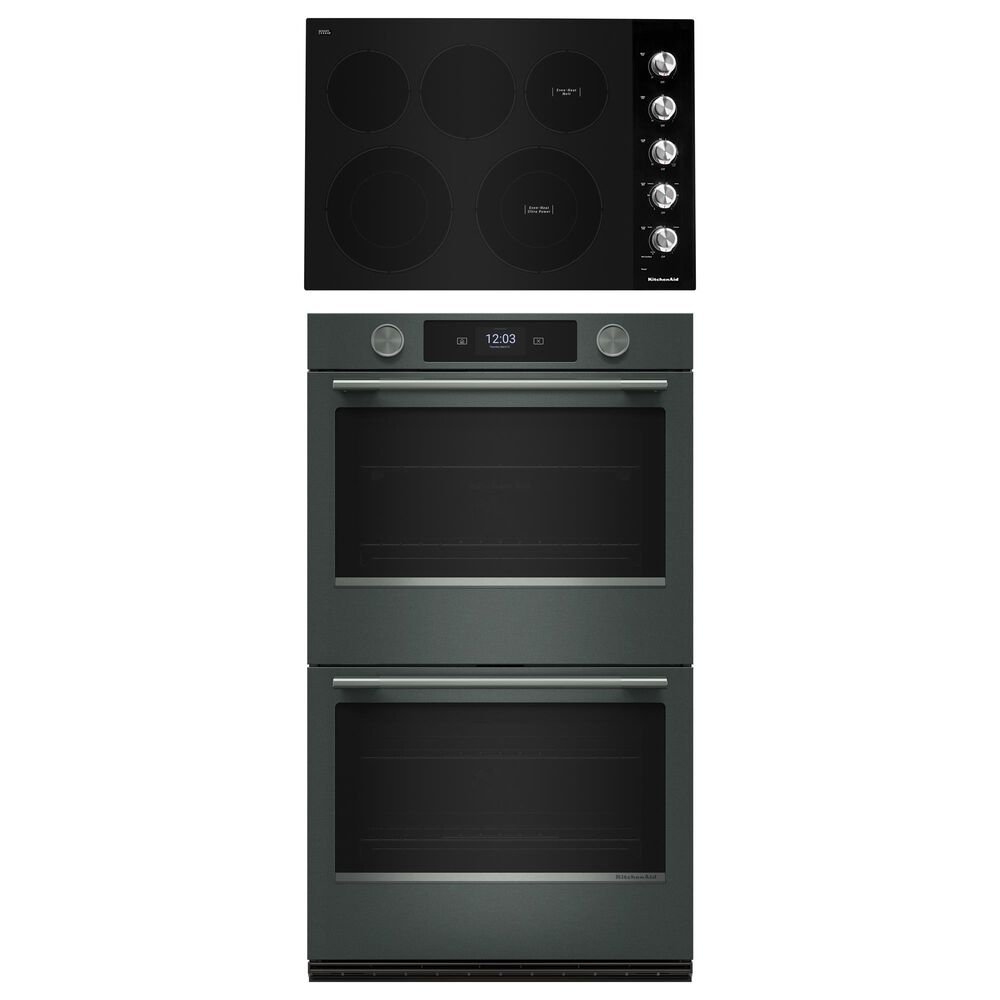 KitchenAid 2-Piece Kitchen Package with Juniper 30" Smart Double Wall Oven and Black 30" Electric Cooktop, , large