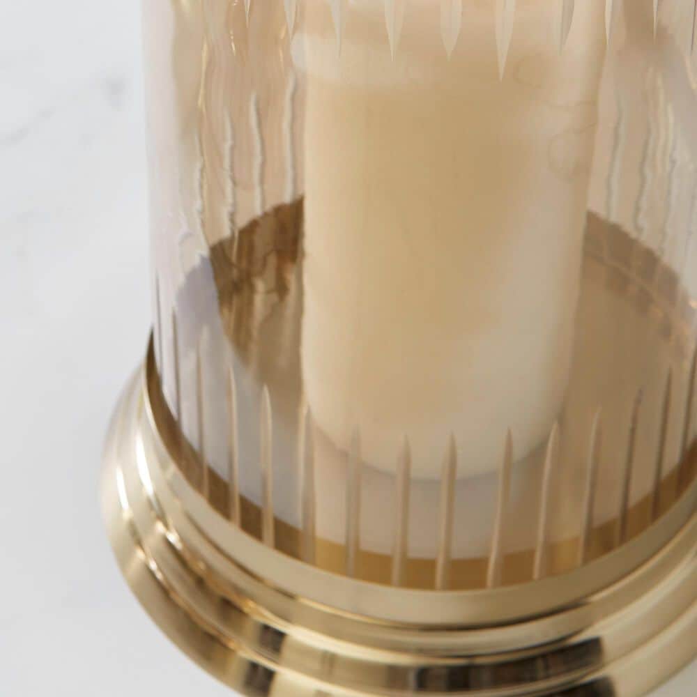 Ashley Aavinson 11&quot; Candle Holder in Amber and Gold, , large
