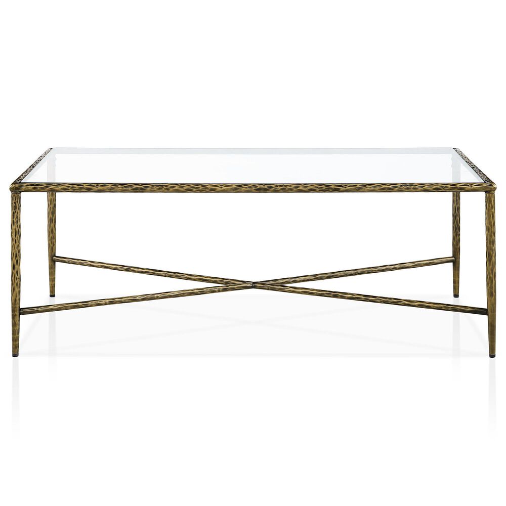 Furniture of America Lalia Coffee Table with Tempered Glass Top and Bullnose Edge in Matte Gold, , large