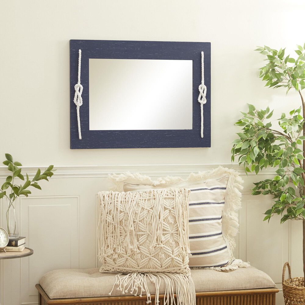 Maple and Jade 31&quot; Rectangular Wall Mirror with Knotted Rope in Distressed Blue, , large