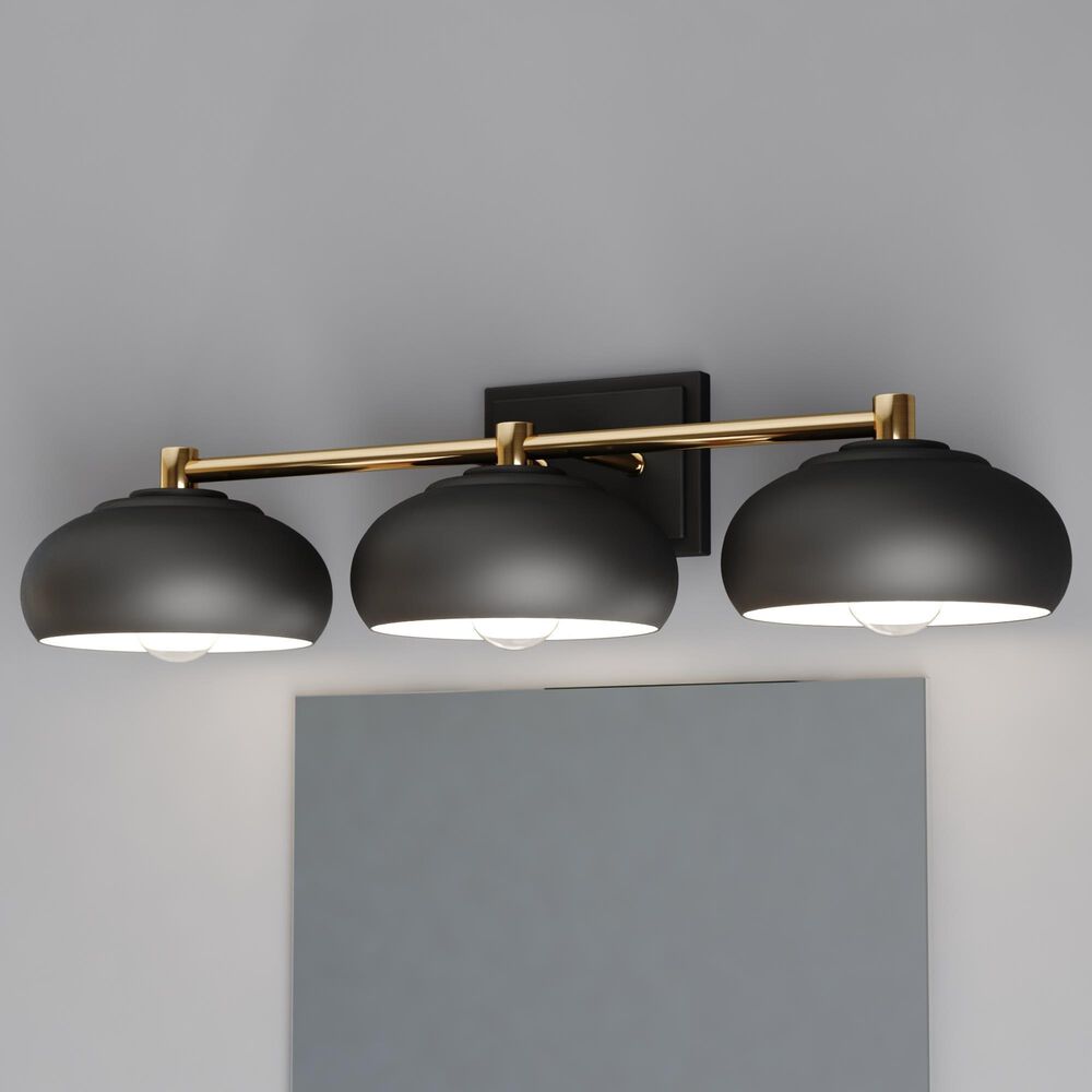 Vaxcel Belmont 3-Light Bathroom Vanity in Matte Black and Satin Brass, , large