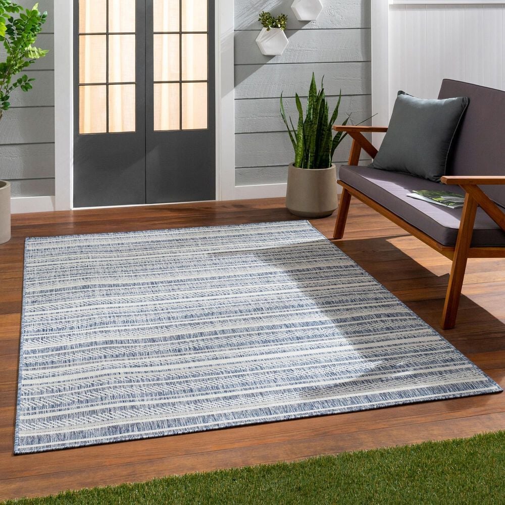 Surya Eagean EAG-2407 Navy, Blue, Pale Blue, Oatmeal, Gray, Off-White and Taupe 5&#39;3&quot; x 7&#39;7&quot; Indoor/Outdoor Area Rug, , large