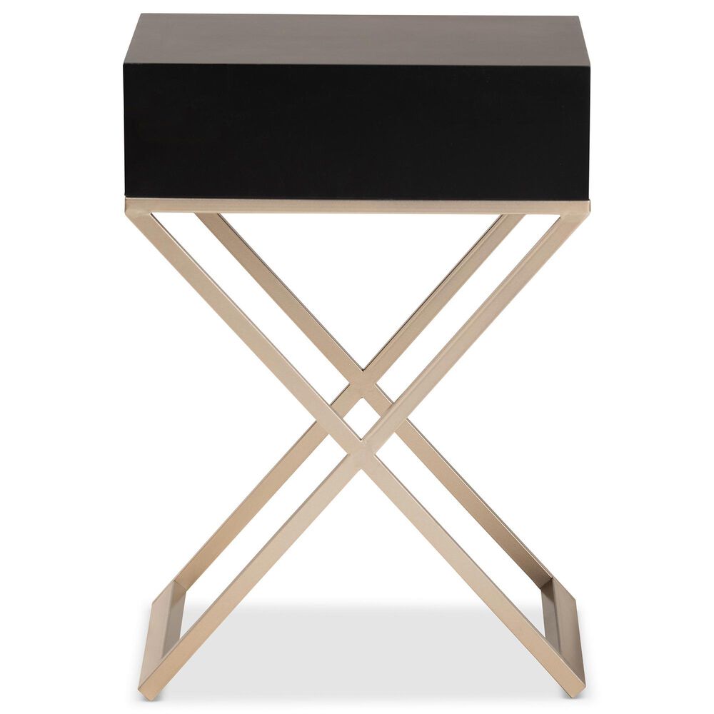 Baxton Studio Patricia 1-Drawer End Table in Black and Brass, , large