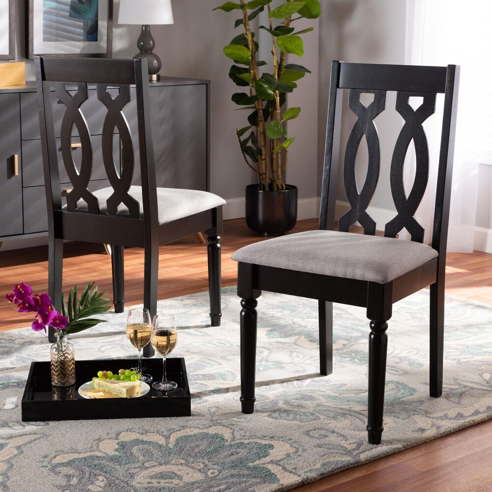 Baxton Studio Cherese Side Chair with Grey Cushion in Dark Brown (Set of 2), , large