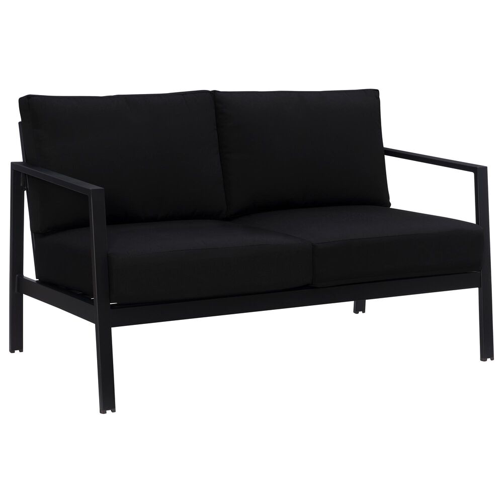 Linon Home Decor Holland Outdoor Loveseat with Black Cushions in Black, , large