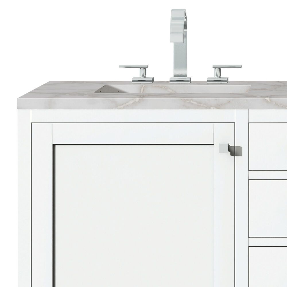 James Martin Vanities Addison 60&quot; Double Bathroom Vanity in Glossy White with 3 cm Victorian Silver Quartz Top and Rectangular Sinks, , large