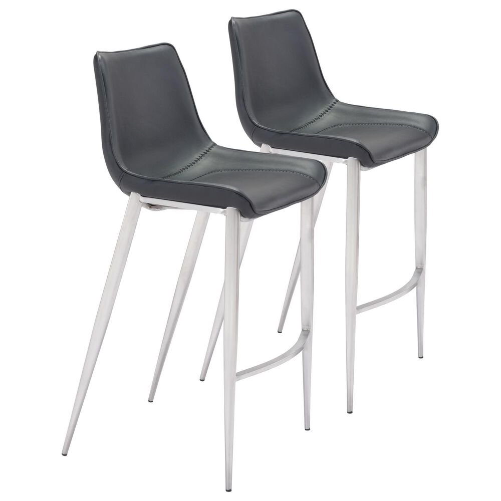 Zuo Modern Magnus Bar Chair in Black and Silver (Set of 2), , large