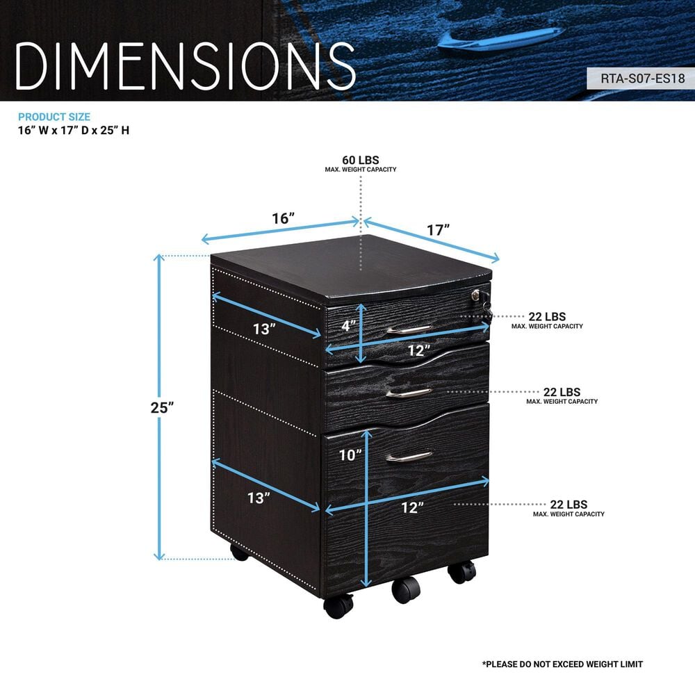 Rta Products Rolling Storage and File Cabinet in Espresso, , large