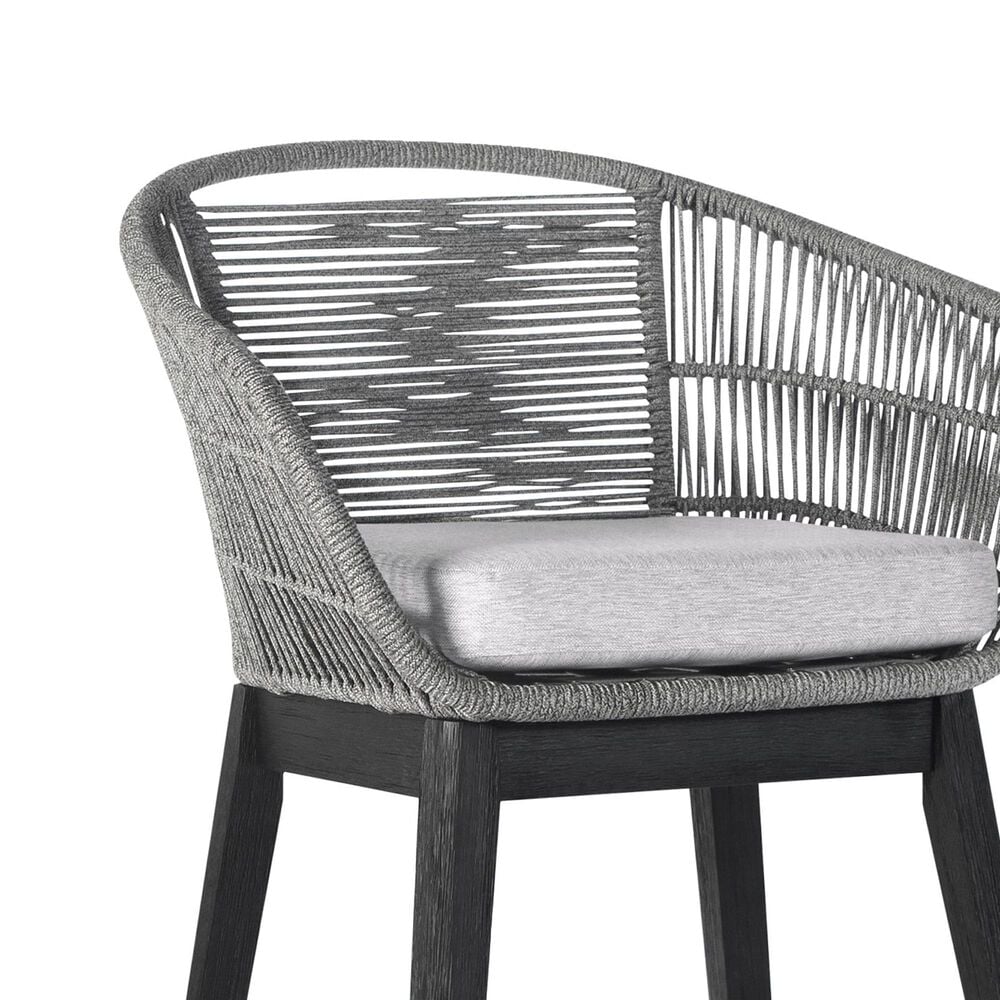 Armen Living Tutti Frutti Patio Bar Stool with Light Gray Cushion in Black, , large