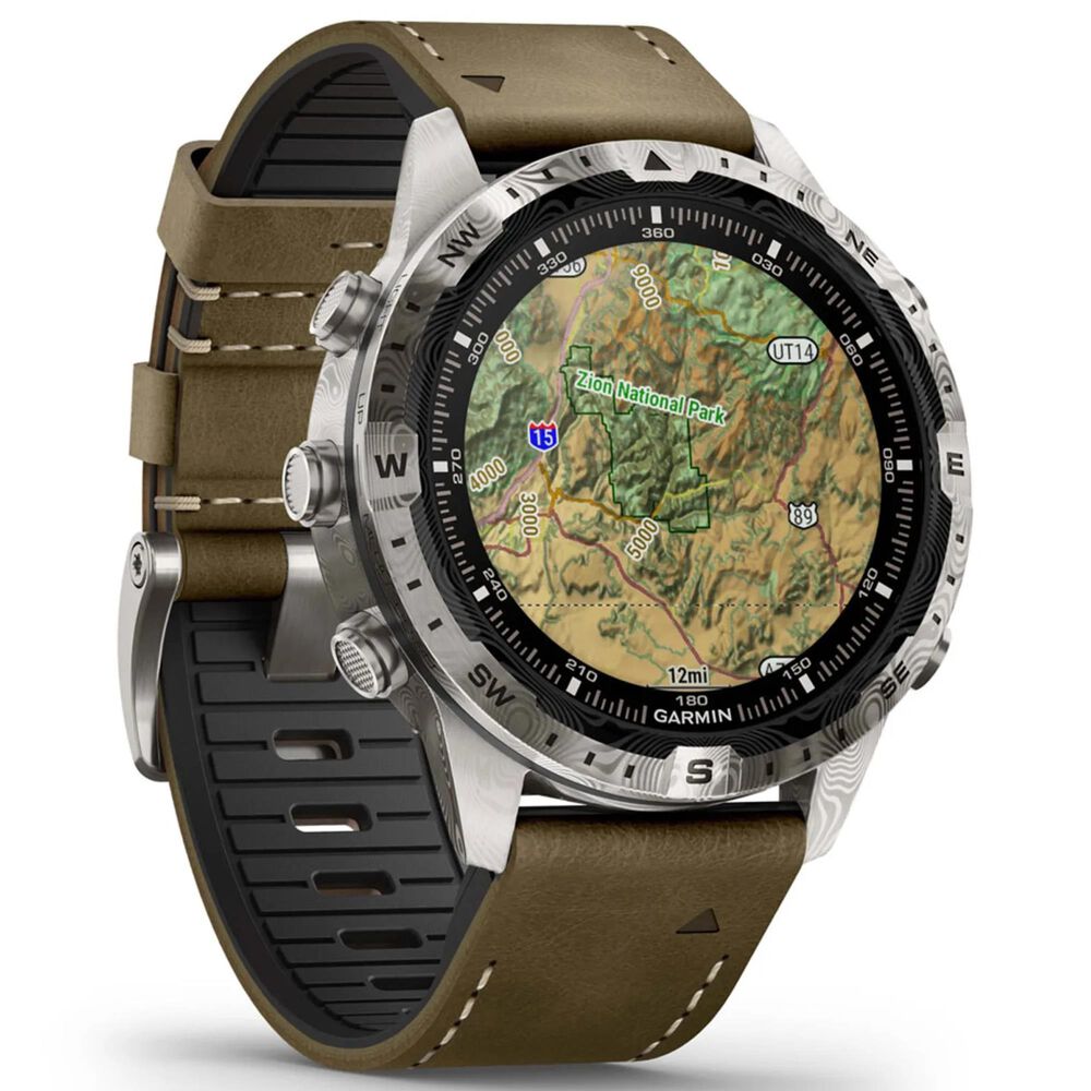 Garmin MARQ Adventurer Edition &#40;Gen 2&#41; Smartwatch 46 mm Damascus Steel Case with Brown Band, , large