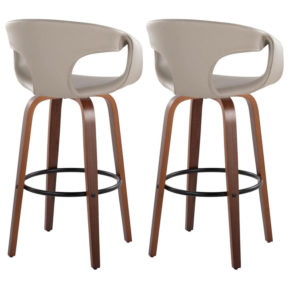 LumiSource Curva 30" Swivel Barstool with Light Grey Upholstery in Walnut and Black (Set of 2), , large