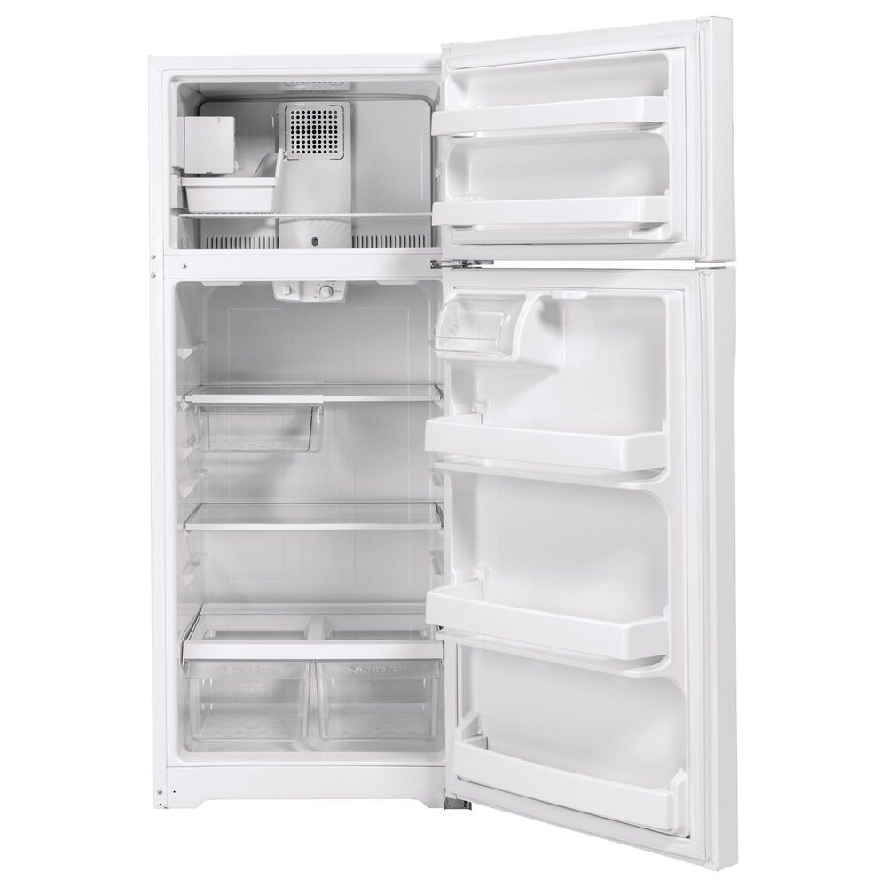 GE Appliances 17.5 Cu. Ft. Top Freezer Refrigerator with Edge-to-Edge Glass Shelves in White, , large