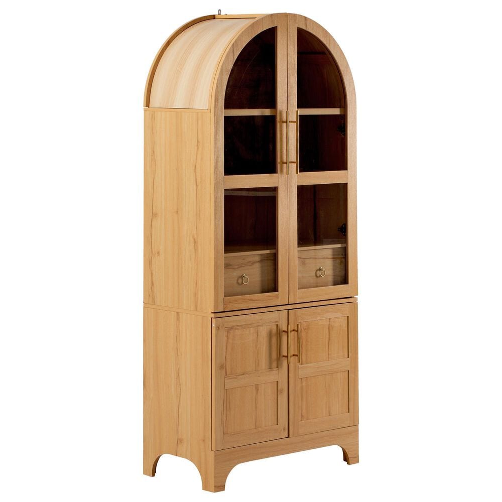 HOMLUX HOMLUX 71" Tall Arched Kitchen Pantry Cabinet with Door Shelves, Farmhouse Kitchen Storage Cabinet with Open & Adjustable Shelves, Hidden Drawer & Glass Door, Cupboard for Kitchen, Dining Room, Natural, , large