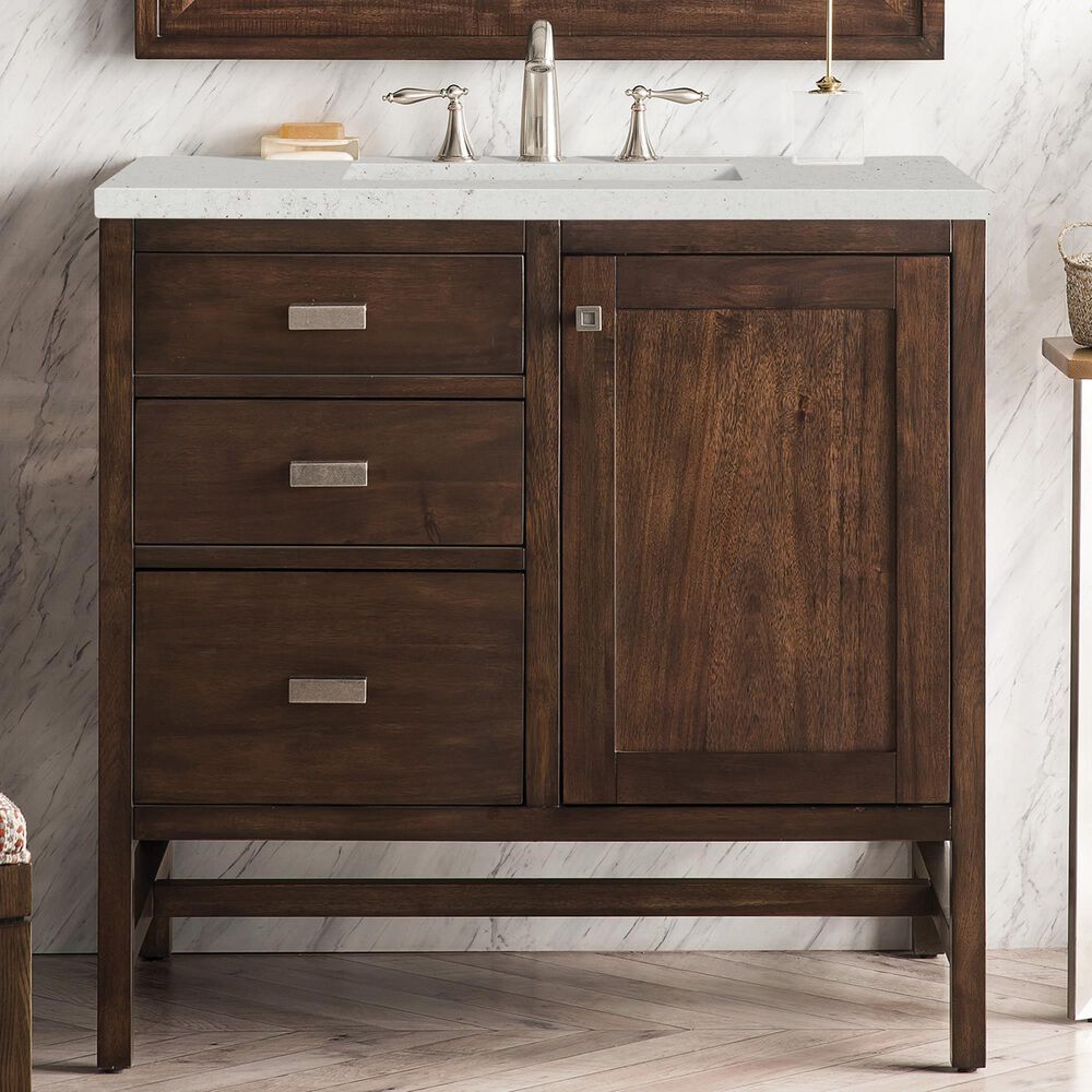 James Martin Vanities Addison 36" Single Bathroom Vanity in Mid-Century Acacia with 3 cm Lime Delight Quartz Top and Rectangular Sink, , large