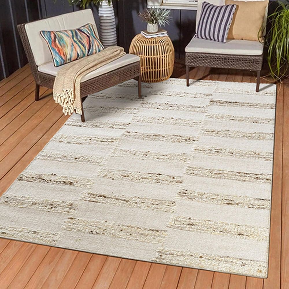 L&amp;R Resources Geoblend 5&#39; x 7&#39;9&quot; White and Beige Area Rug, , large