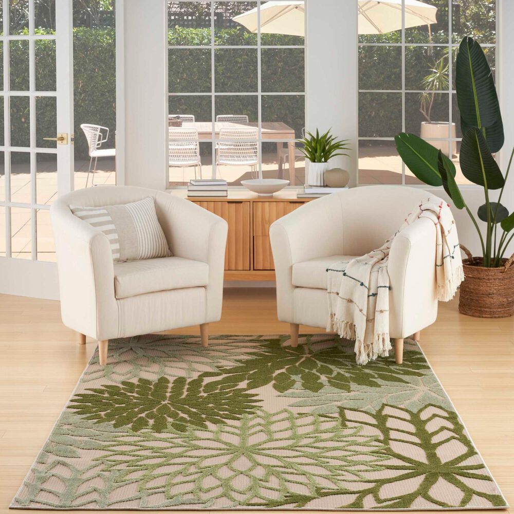 Nourison Aloha ALH05 3&#39;6&quot; x 5&#39;6&quot; Ivory and Green Indoor/Outdoor Area Rug, , large