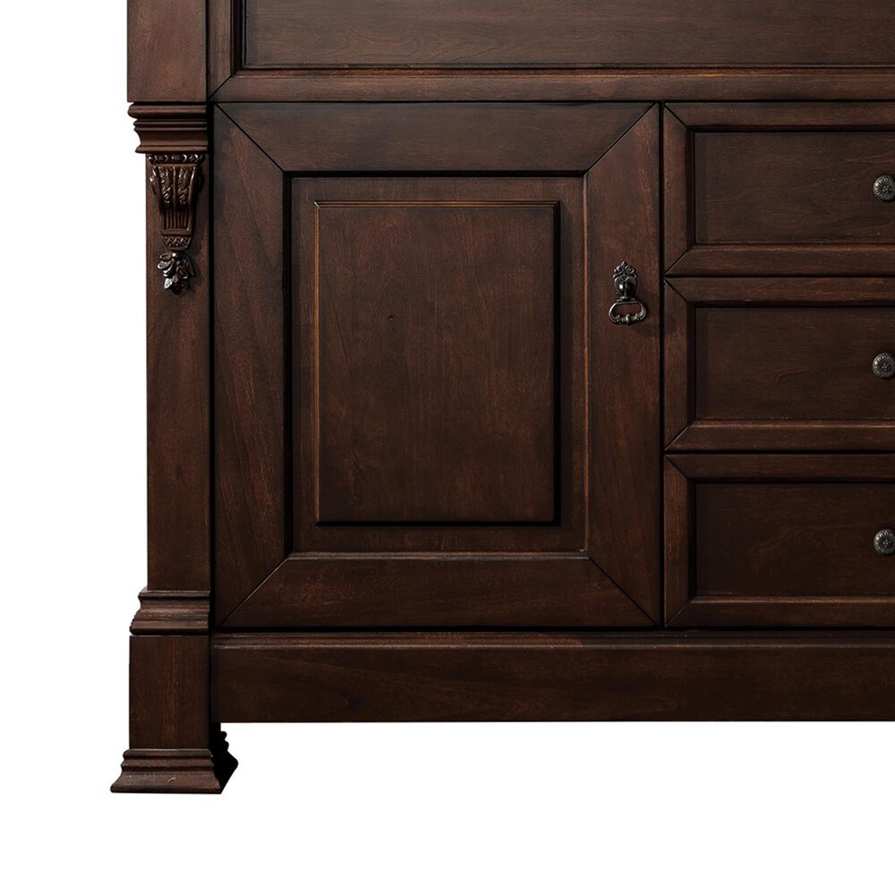 James Martin Vanities Brookfield 60&quot; Double Bathroom Vanity in Burnished Mahogany with Single Hole 3 cm White Zeus Quartz Top and Rectangular Sinks, , large